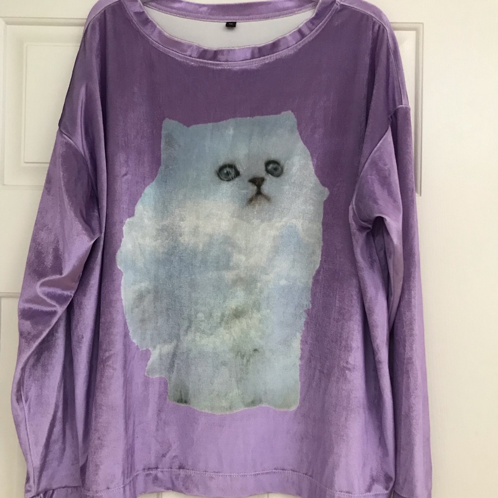 Wildfox kitten cloud purple, velvet pullover.